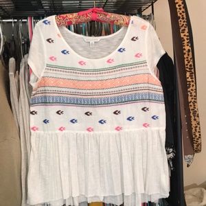 Embroidered Top with Accordion Pleats